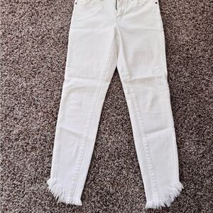 KanCan White Ankle Jeans with Frayed Hem